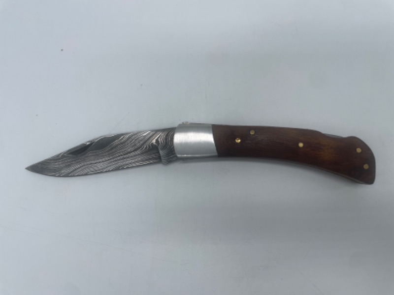 Photo 2 of PIÑATAS OLE Lockback Pocket Knife Brown Wood Folding Clip 1180 801608111804