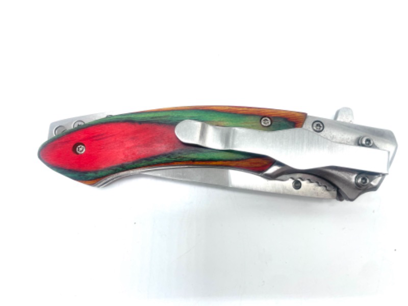 Photo 3 of Multi Color Wood Print Folding Pocket Knife With Clip new