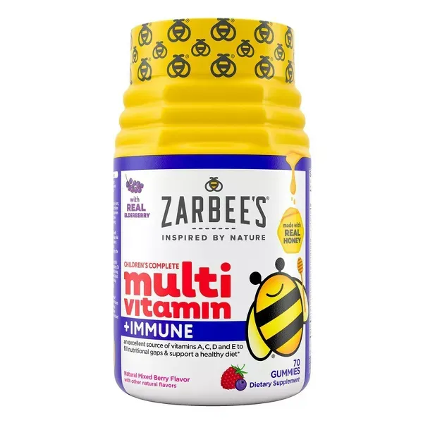 Photo 1 of Zarbee's Kid's Complete Multivitamin + Immune Support Gummies, 13 Essential Vitamins - Berry -70ct
