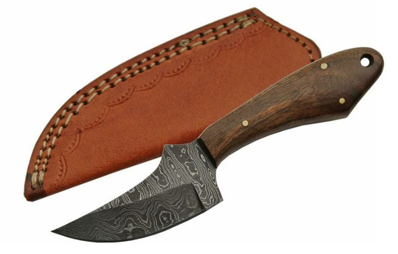 Photo 1 of Damascus Fixed Blade Skinner Wood Fixed Blade Knife 2.875in Steel Standard Edge Brown Wood Handle
