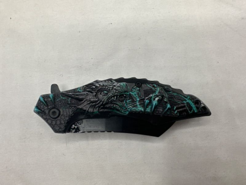 Photo 1 of Black and Turquoise Dragon Designed Pocket Knife New