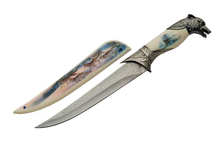 Photo 1 of FIXED-BLADE DECORATIVE KNIFE | Wolf Pack 13.5 Display Bowie Silver Blade
