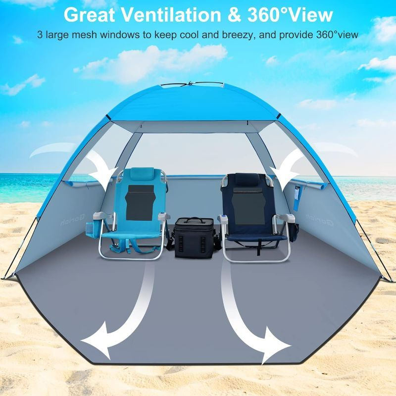 Photo 2 of Blue Beach Tent, Beach Shade Tent for 3/4-5/6-7/8-10 Person with UPF 50+ UV Protection, Portable Beach Tent Sun Shelter Canopy, Lightweight & Easy Setup Cabana Beach Tent- ITEM IS USED/ MAY BE MISSING PARTS
