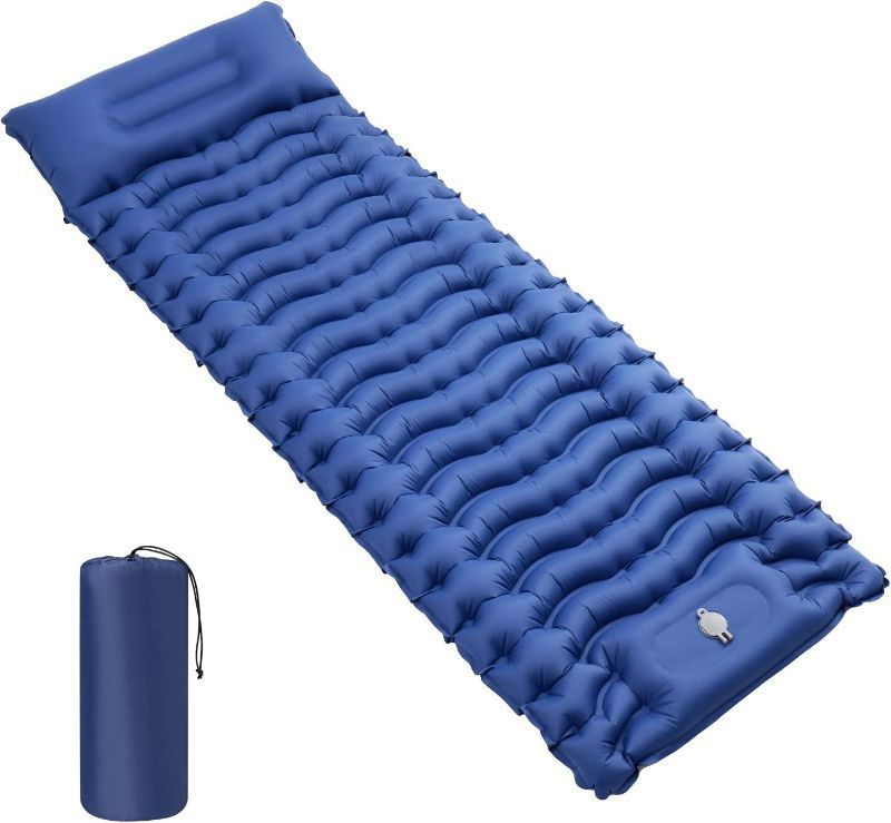 Photo 1 of Camping Double Sleeping Pad Inflatable Sleeping Mat with Pillow Built-in Foot Pump Camping Mat Thickness 4 Inch Waterproof Portable and Compact Camping Mattress for Backpacking Hiking Traveling Tent
