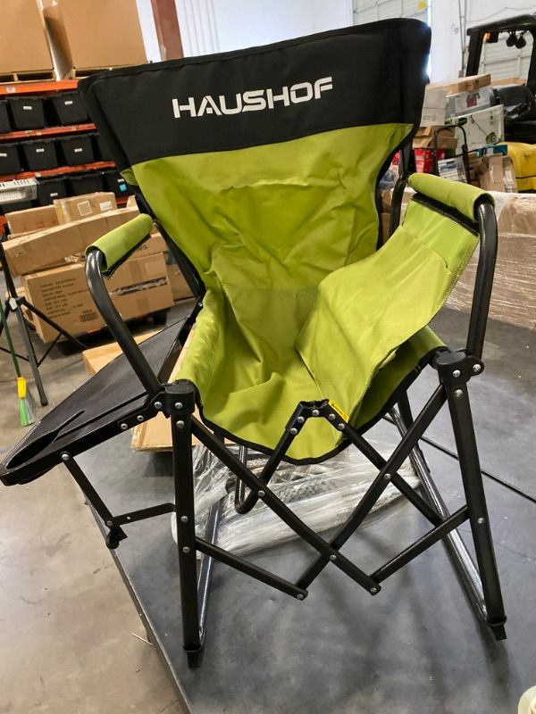 Photo 2 of HAUSHOF Camping Chair with Side Table and Storage Pockets, Portable Folding Directors Chair, Heavy Duty Camp Chair for Adults Outdoor Fishing Beach, Green
