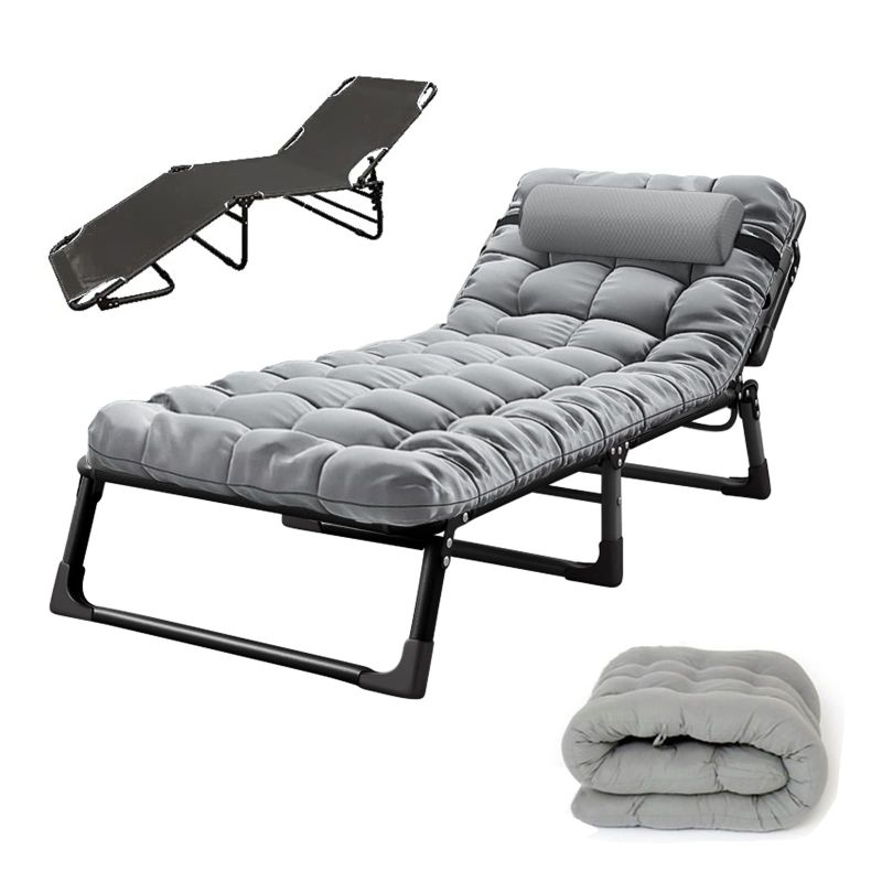 Photo 1 of Soliles Reclining Chairs with Mattress,Outdoor Patio Folding Lounge Chair for Sun Tanning,Adjustable 4-Position Portable Folding Chaise Camping Cot for Adult,Perfect Chair for Pool/Beach/Sunbathing Black Cot With Dark Grey Mattress NEW 