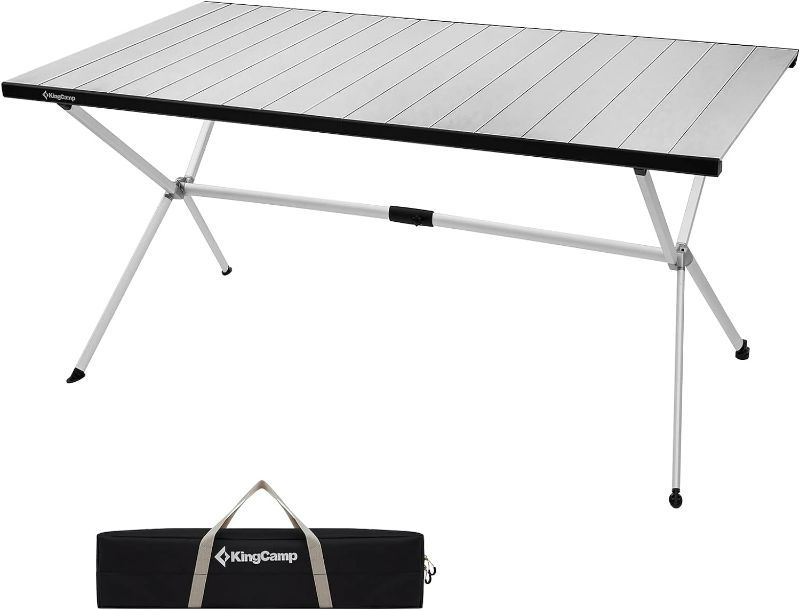 Photo 1 of KingCamp Camping Table Roll up Aluminum Folding Table Lightweight Large Portable Foldable Camp Table for Picnic Camping Barbecue Backyard Beach Tailgate Indoor Outdoor, 4-6 Person, Support 176lbs
