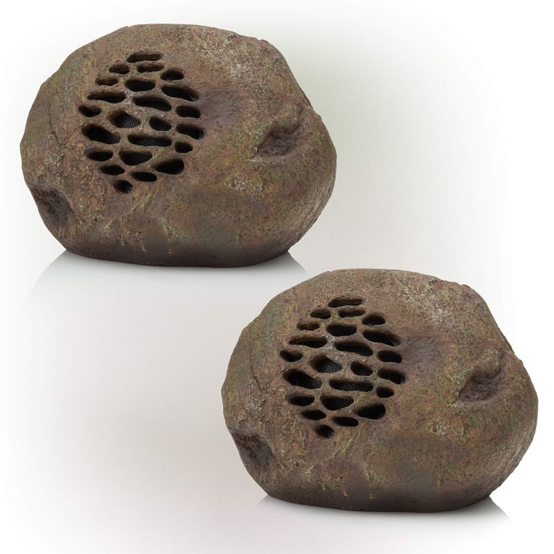 Photo 1 of Alpine Corporation Weather-Resistant Bluetooth Solar-Powered Outdoor Wireless Rock Speaker – Set of 2