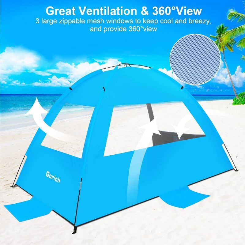 Photo 3 of Gorich Beach Tent, Beach Shade Tent for 3/4-5/6-7/8-10 Person with UPF 50+ UV Protection, Portable Beach Tent Sun Shelter Canopy, Lightweight & Easy Setup Cabana Beach Tent
