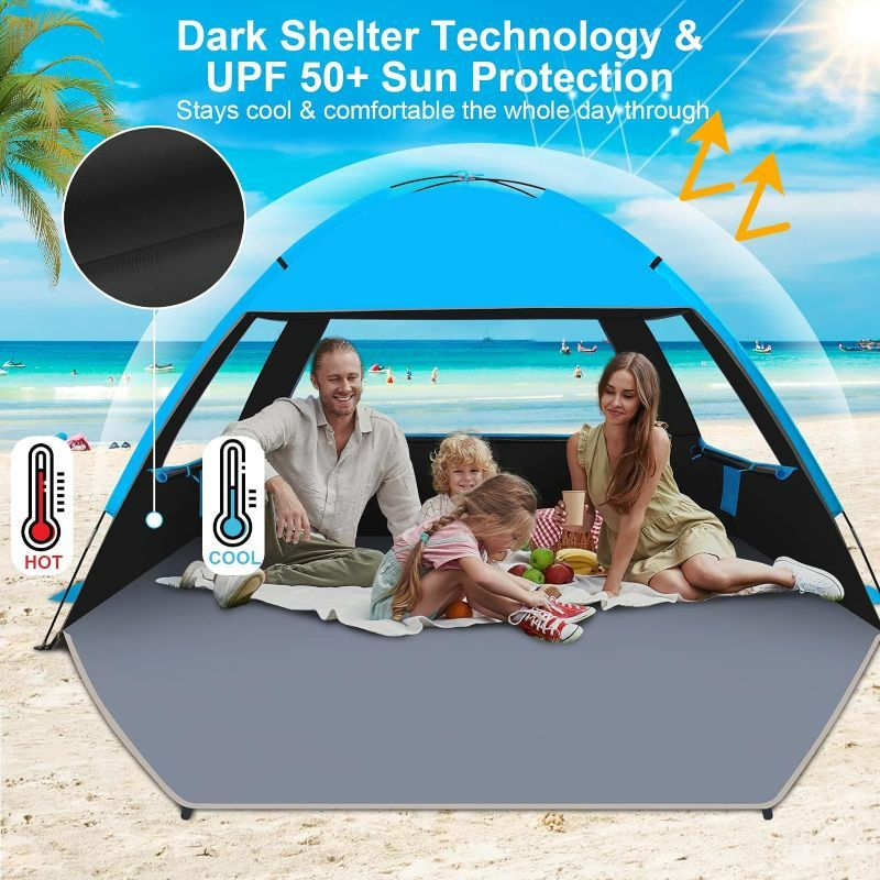 Photo 2 of Gorich Beach Tent, Beach Shade Tent for 3/4-5/6-7/8-10 Person with UPF 50+ UV Protection, Portable Beach Tent Sun Shelter Canopy, Lightweight & Easy Setup Cabana Beach Tent
