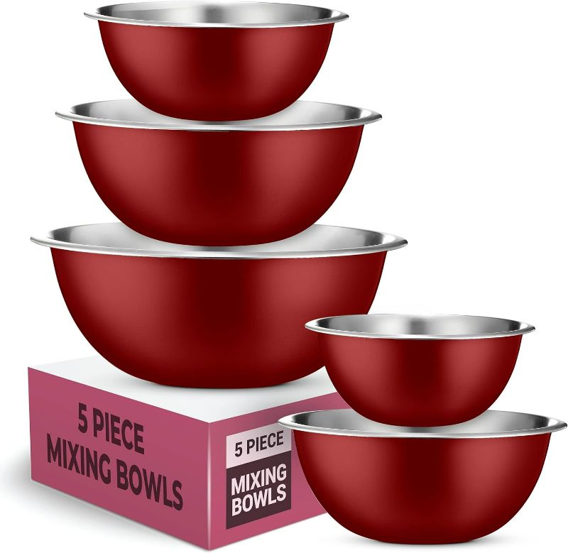 Photo 1 of FineDine Stainless Steel Mixing Bowls (Set of 5) Stainless Steel Mixing Bowl Set - Easy To Clean, Nesting Bowls for Space Saving Storage, Great for Cooking, Baking, Prepping
