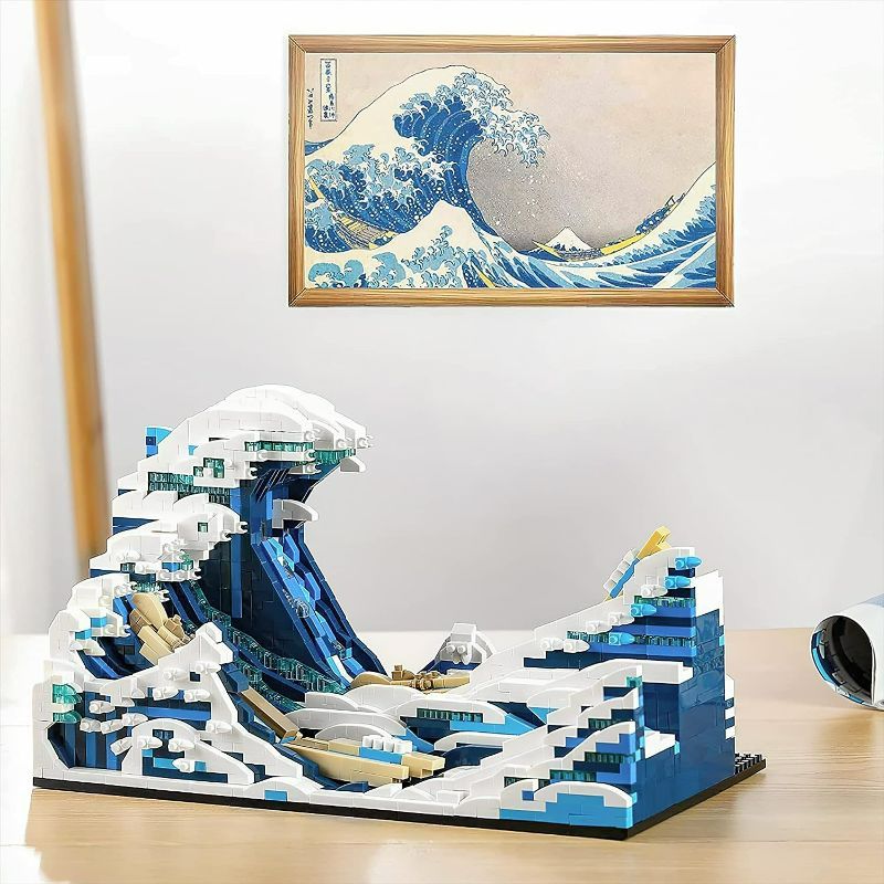 Photo 2 of MACTANO The Great Wave Micro Building Blocks Set for Adult Kanagawa Surfs Waves Home Decor Model Toys Building Kit 