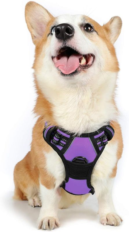 Photo 1 of rabbitgoo Dog Harness, No-Pull Pet Harness with 2 Leash Clips, Adjustable Soft Padded Dog Vest, Reflective No-Choke Pet Oxford Vest with Easy Control Handle for Medium Dogs, Purple, M
