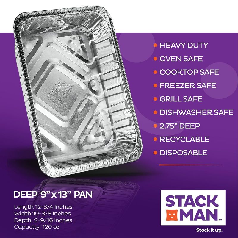 Photo 2 of 9x13 Disposable Aluminum Foil Pans 30 Pack Large Baking Pan Trays - Heavy Duty Tin Tray Half Size Chafing Dishes. Food Containers for Roasting, Cooking, Heating or Steam Table

