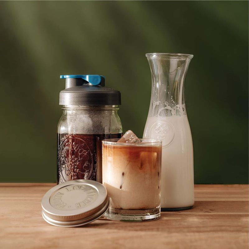 Photo 2 of County Line Kitchen Cold Brew Coffee Maker, Mason Jar Pitcher - Heavy Duty Soda Lime Glass w/Stainless Steel Mesh Filter & Flip Cap Lid - Iced Tea & Coffee