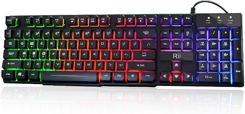 Photo 1 of Rii RK100+ Multiple Color Rainbow LED Backlit Large Size USB Wired Mechanical Feeling Multimedia PC Gaming Keyboard,Office Keyboard for Working or Primer Gaming,Office Device
