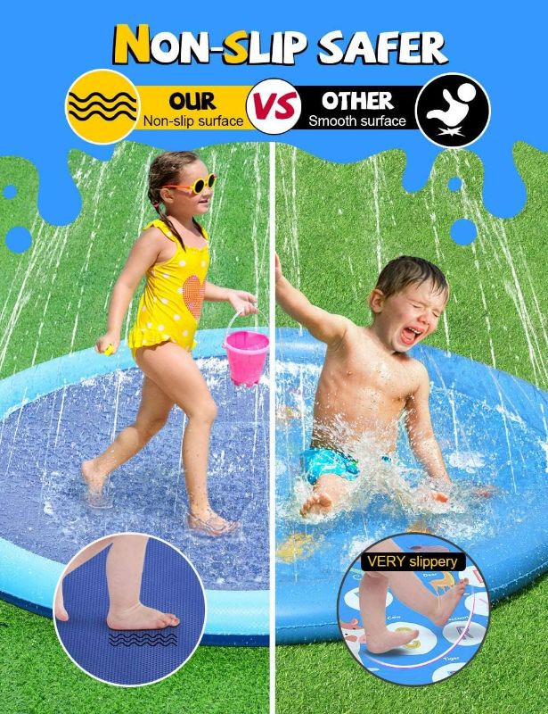 Photo 1 of VISTOP Non-Slip Splash Pad for Kids and Dog, Thicken Sprinkler Pool Summer Outdoor Water Toys - Fun Backyard Fountain Play Mat for Baby Girls Boys Children or Pet Dog (67 inch, Blue&Blue)
