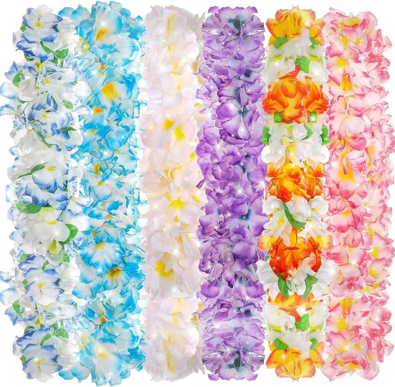 Photo 1 of  Syhood 6 Pieces Leis Hawaiian Flower Leis for Adult Luau Party Mahalo Floral Leis Thickened Tropical Floral Silk Luau Leis for Hula Dance Luau Party Favors Wedding Birthday Holiday Decorations
