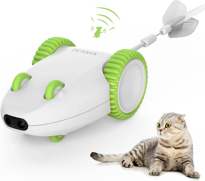 Photo 1 of PETGEEK Automatic Cat Toys, Smart Interactive Cat Toy, Rechargeable Electronic Cat Mouse Toys with Cat Catnip Wand, Cat Toys for Indoor Cats (2 Replaceable Tails)
