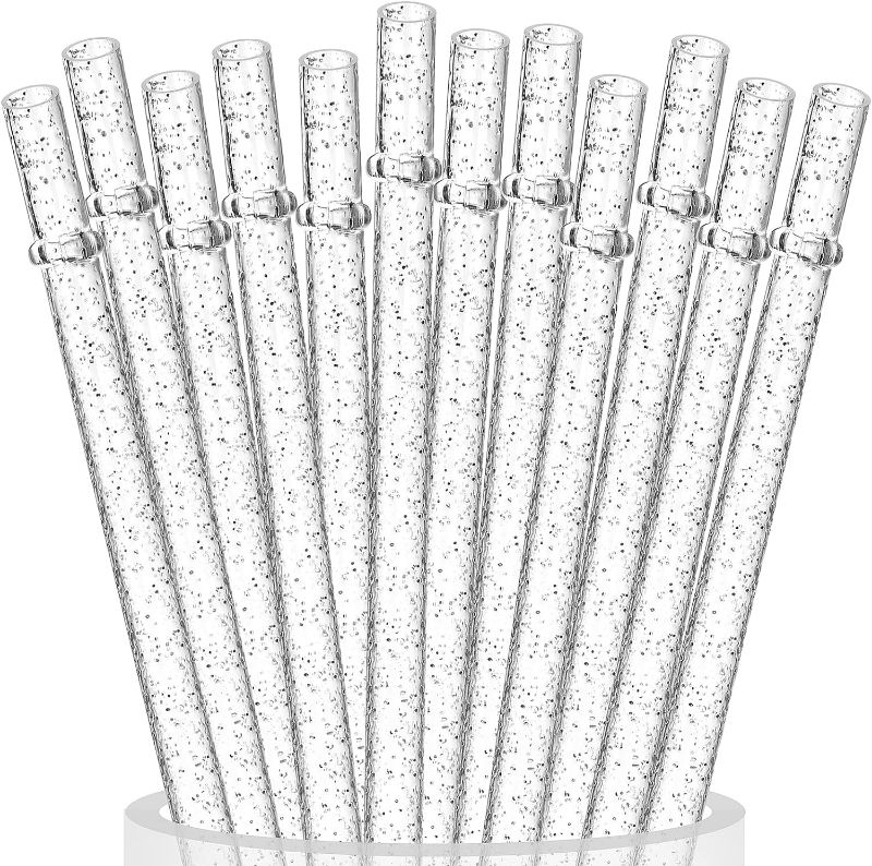 Photo 1 of ALINK 11-Pack Reusable Clear Plastic Glitter Straws, 11" Long Hard Tumbler Replacement Straws for 20 OZ 30 OZ Stanley, Yeti/Rtic, Mason Jars with Cleaning Brush
