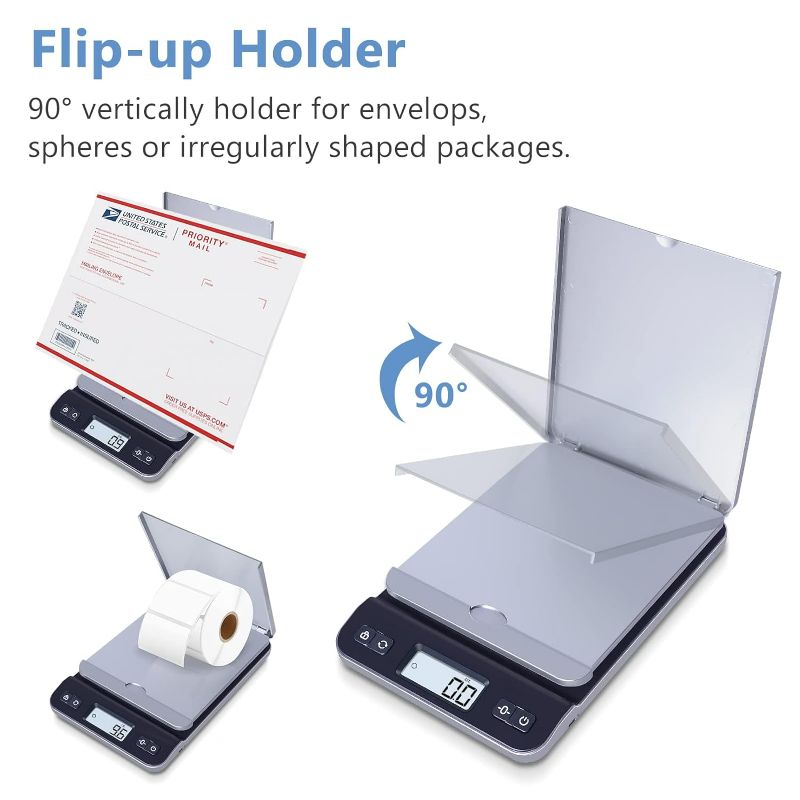 Photo 2 of QP Shipping Scale, 86lb/0.1oz High Accuracy Digital Postal Scale for Packages, Hold/Tare Function, Backlit LCD Display, Flip-up Holder, Postage Scale, Mail Scale, Battery & Tape Measure Included

