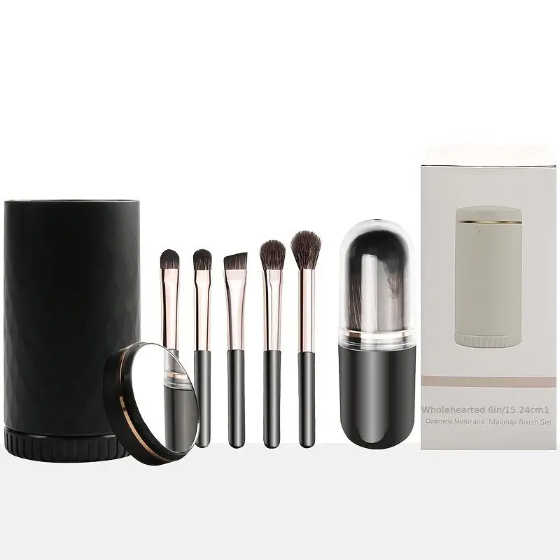 Photo 1 of 6-in-1 Portable Travel Makeup Brush Set - Conical Eye Smudge Brush, Foundation Blending Powder Brush - Perfect for On-the-Go Beauty
