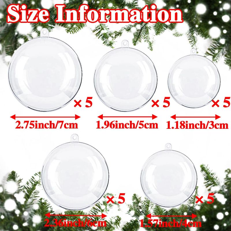 Photo 2 of 25 Sets Clear Fillable Ornaments Ball in 5 Different Size,DIY Plastic Acrylic Fillable Ball for Party Decor
