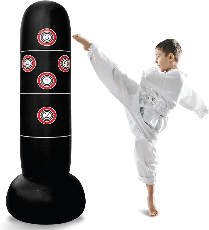 Photo 1 of Inflatable Punching Bag – Freestanding Kid’s Boxing Bag - Practice Target Columns, Durable PVC Material - Relaxing Kickboxing Bag for Adults and Children
