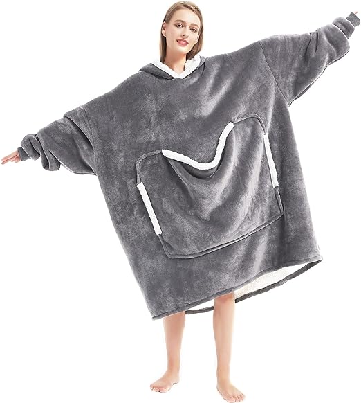 Photo 1 of Golden Monster | Zip Up Blanket Hoodie,Cozy Warm Wearable Blanket,Giant Hood,Integrated Pockets (Gray)