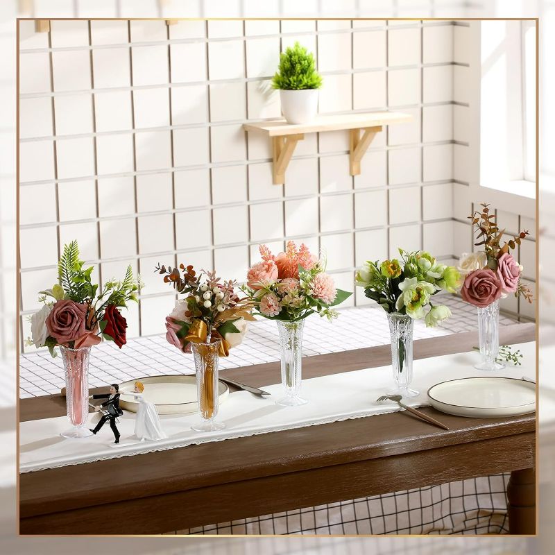 Photo 1 of Eaasty Set of 24 Plastic Bud Vases in Bulk, Small Vases for Flowers, Clear Crystal Plastic Vases for Centerpieces, Mini Plastic Vases for Wedding Home Office Decorations
