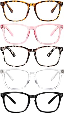 Photo 1 of 5 Pack Blue Light Blocking Reading Glasses,Spring Hinge Readers for Women Men,Anti UV Ray Filter Nerd Eyeglasses