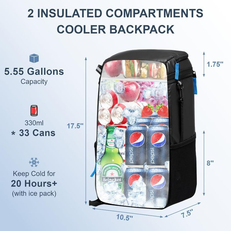 Photo 2 of SPARTER Backpack Cooler Insulated Leak Proof 33/49 Cans, 2 Insulated Comaprtments Thermal Bag, Portable Lightweight Beach Travel Camping Lunch Backpack for Men and Women
