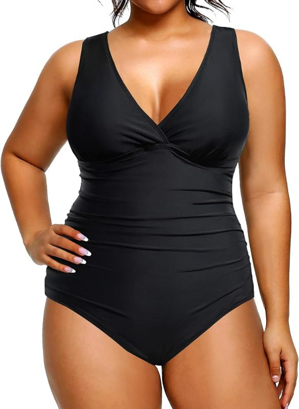 Photo 1 of Aqua Eve Women Plus Size One Piece Swimsuits Tummy Control Bathing Suits V Neck Ruched Swimwear size 22W
