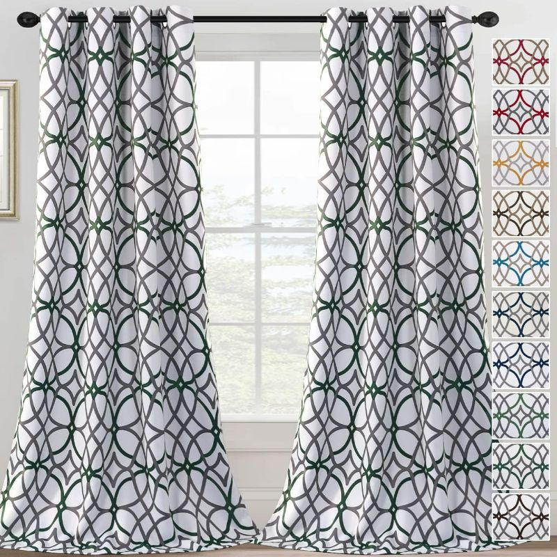 Photo 1 of H.VERSAILTEX Blackout Curtains 108 inch Length 2 Panels Set Thermal Curtains & Drapes Window Treatment Noise Reducing Geometric Modern Grommet Living Room Curtains for Bedroom - Hunter Green and Gray 52"W x 108"L Hunter Green & Gray