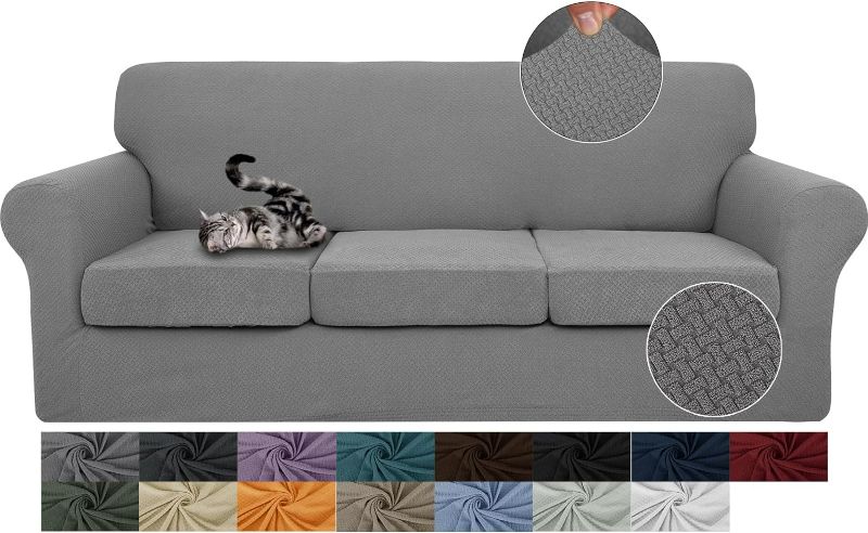 Photo 1 of JIVINER Newest 4 Pieces Couch Covers for 3 Cushion Couch Stretch Sofa Slipcover with 3 Seat Cushion Covers Thick Fitted Sofa Couch Cover for Pet Dogs Furniture Protector (Sofa, Light Gray)
