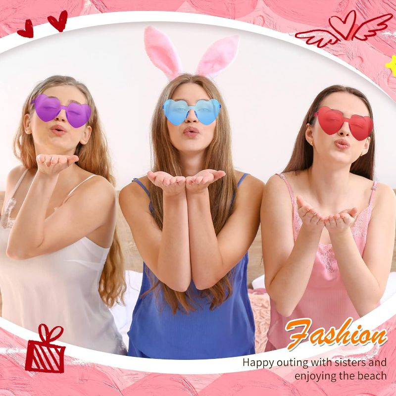 Photo 3 of LUCKYCHRIS 14 Pairs Heart Sunglasses for Women Transparent Heart Shaped Sunglasses Bulk Fun Sunglasses Pack for Party Favor
