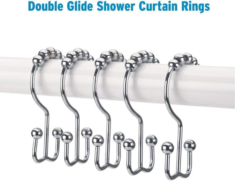 Photo 1 of Titanker 12 Pcs Shower Curtain Hooks Rings and 72 x 72 Inches White Shower Curtain Liner
