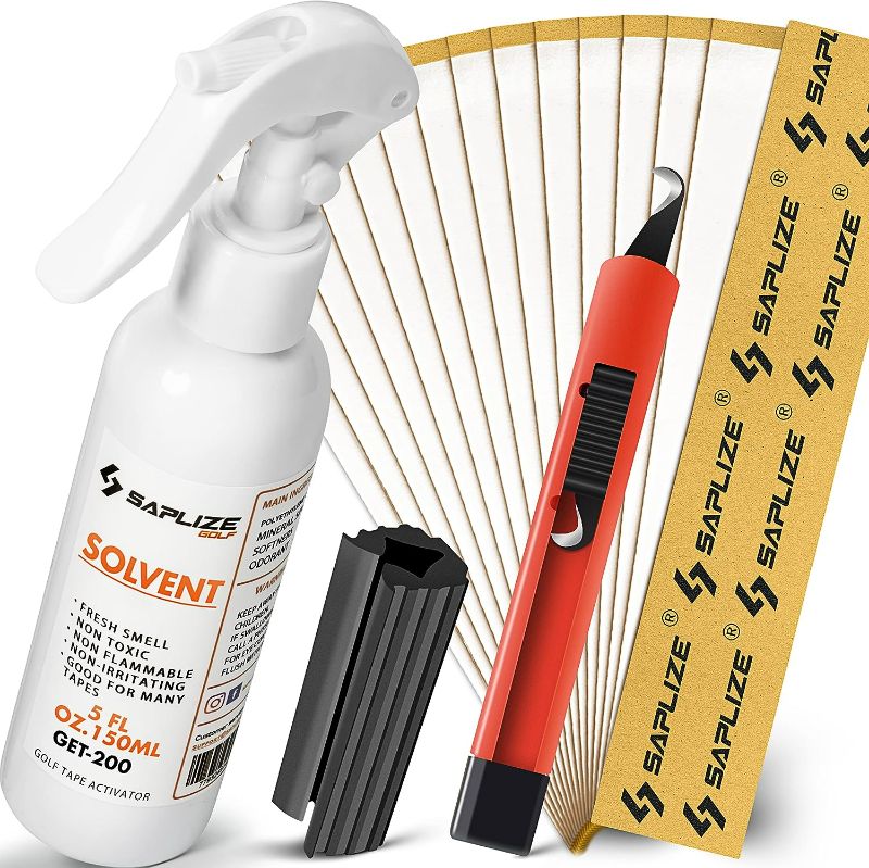 Photo 1 of SAPLIZE Golf Grip Kits for Regripping Golf Clubs, Options Including 15 Golf Grip Tape Strips, Grip Solvent, Hook Blade & Rubber Vise Clamp
