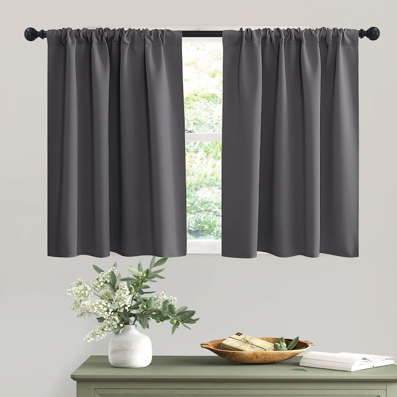 Photo 1 of HOME Short Curtains Gray Half Window Curtains for Bedroom, Privacy Curtain Tiers for Windows, Energy Saving Curtain Tiers for Bathroom Shades, Wide 2 Pack Rod Not Included.
