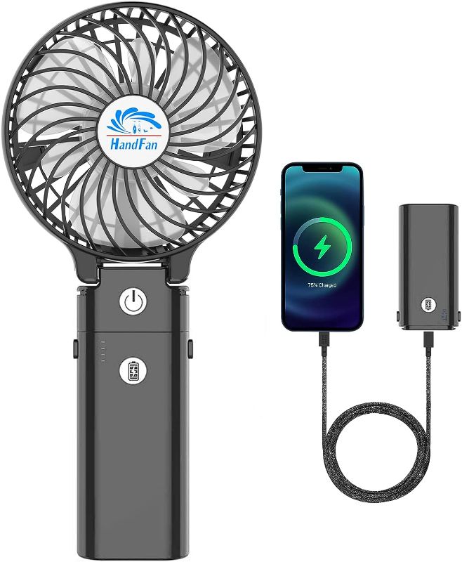 Photo 1 of HandFan 5200mAh Portable Handheld Fan, Personal Hand Held Makeup Fan, Foldable Small Desk Fan, Battery Operated Rechargeable Fan, Detachable Handle Design, Cooling Fan for Travel, Outdoors, Indoors
