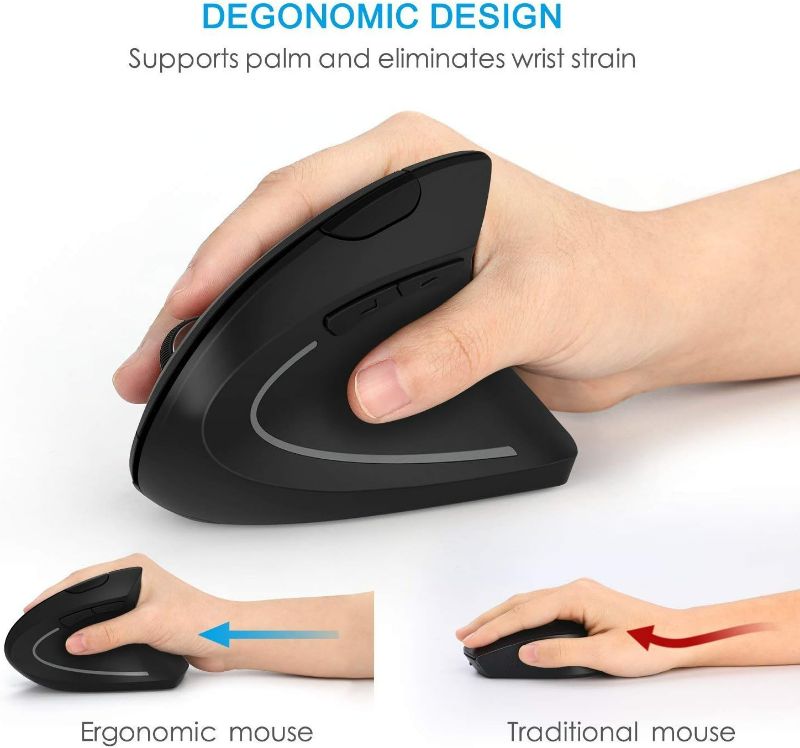 Photo 2 of shoplease Wireless Vertical Mouse, 2.4G Wireless Ergonomic Optical Mouse with 3 Adjustable 800/1200 /1600 DPI, More Suitable for Big Hands
