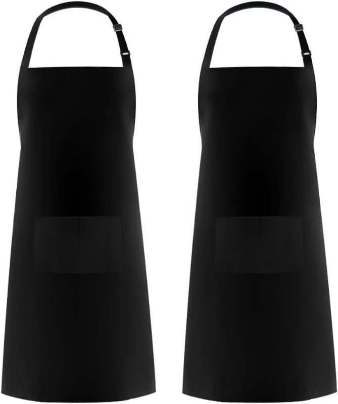 Photo 1 of Syntus 2 Pack Adjustable Bib Apron Thicker Version Waterdrop Resistant with 2 Pockets Cooking Kitchen Aprons for Women Men Chef, Black