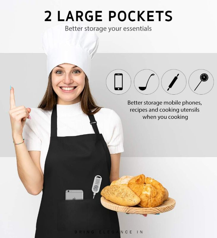 Photo 1 of Syntus 2 Pack Adjustable Bib Apron Thicker Version Waterdrop Resistant with 2 Pockets Cooking Kitchen Aprons for Women Men Chef, Black