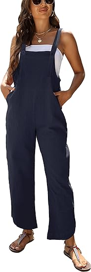 Photo 1 of Mundoven Baggy Loose Linen Overalls for Women Dual Pockets Adjustable Straps Casual Bib Jumpsuit Suspender size XL