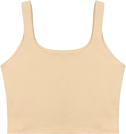 Photo 3 of REORIA Women’s Sexy Square Neck Double Lined Seamless Sleeveless Cropped Tank Yoga Crop Tops
