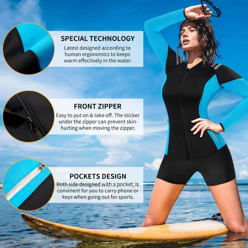 Photo 2 of CtriLady Wetsuit Top, Women’s Wetsuit Long Sleeve Jacket, Neoprene 2mm Wetsuits with 2 Zipper Pockets for Swimming Diving Surfing and Boating size xxl
