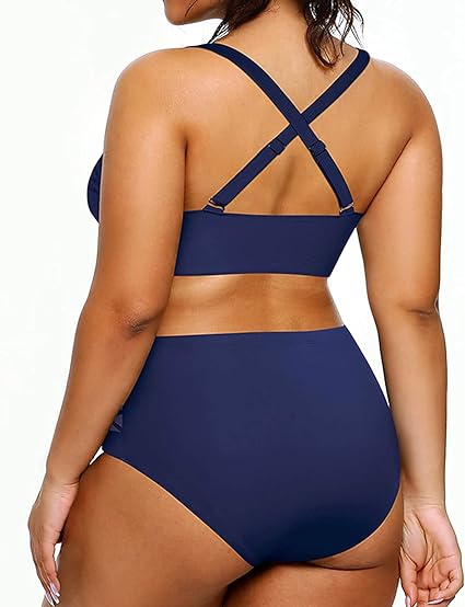 Photo 2 of Yonique Womens Plus Size Bikini High Waisted Swimsuits Two Piece Bathing Suits Tummy Control Swimwear
Size 14W