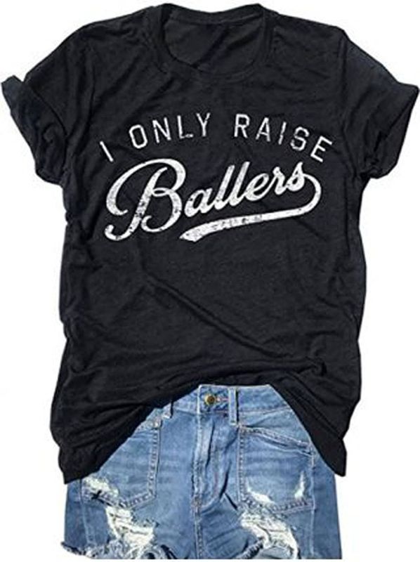 Photo 1 of I Only Raise Ballers T Shirt Women Baseball Mom Tee Shirts Funny Softball Mama Gift Short Sleeve Tee Tops SIZE Large
