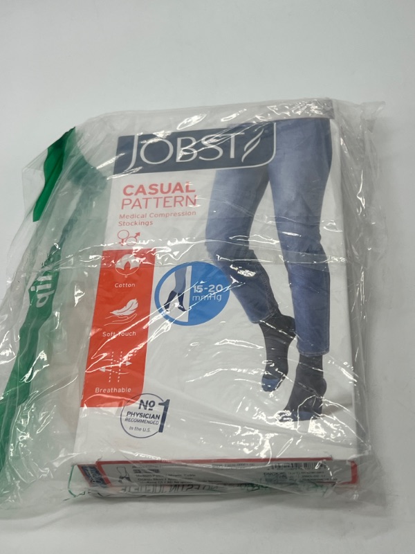 Photo 2 of JOBST Casual Pattern Compression Knee High Socks, Closed Toe, 15-20 mmHg Moderate Support for Swollen Legs, Ocean Blue, Size: Medium, Petite 
