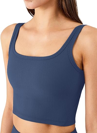 Photo 1 of KIKIWING Women's Seamless Sports Bra Workout Crop Top Tank Tops for Women Long Lined Sports Bra Ribbed Crop Top Fitness
